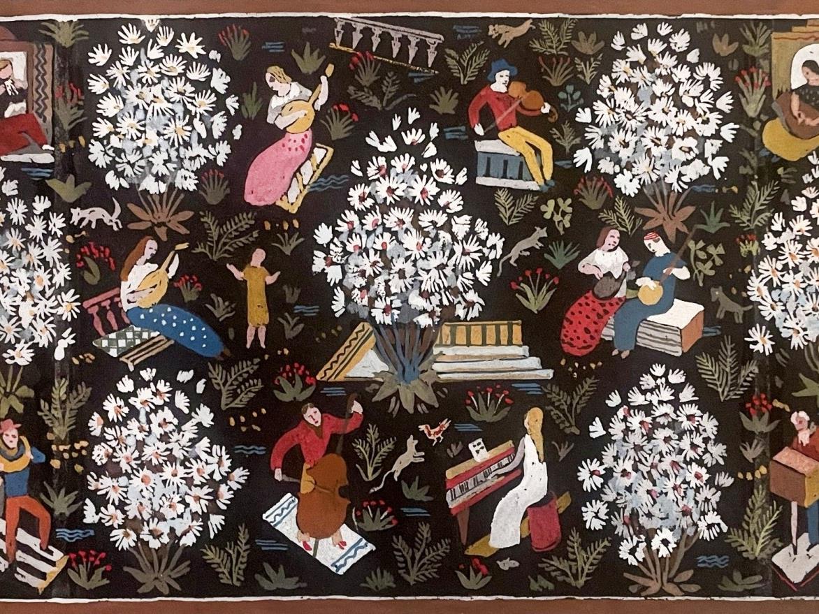 Rudolf Gowenius. Skiss till sammetsmålning avsedd för finansmannen Ivar Kreugers musikrum, 1931.